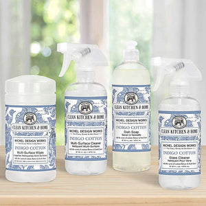 Michel Design Works Indigo Cotton Cleaning Products in front of a window