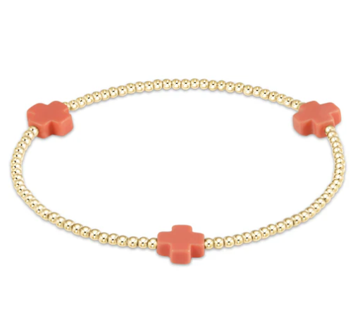 ENewton Signature Cross Gold Pattern 2mm Bead Bracelet - Coral