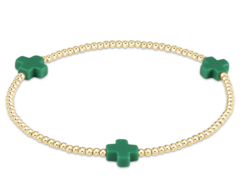 ENewton Signature Cross Gold Pattern 2mm Bead Bracelet - Emerald