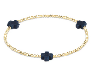 ENewton Signature Cross Gold Pattern 2mm Bead Bracelet - Navy