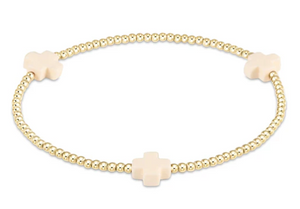 ENewton Signature Cross Gold Pattern 2mm Bead Bracelet - Off White