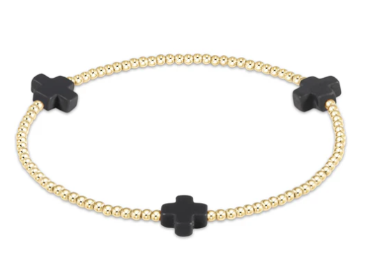 ENewton Signature Cross Gold Pattern 2mm Bead Bracelet - Onyx