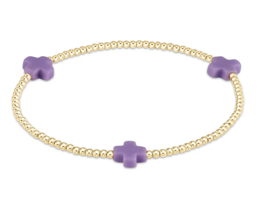 ENewton Signature Cross Gold Pattern 2mm Bead Bracelet - Purple