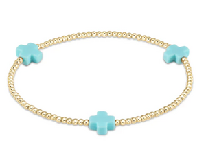 ENewton Signature Cross Gold Pattern 2mm Bead Bracelet-Turquoise