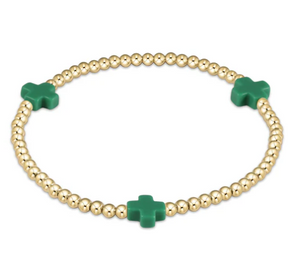 ENewton Signature Cross Gold Pattern 3mm Bead Bracelet - Emerald