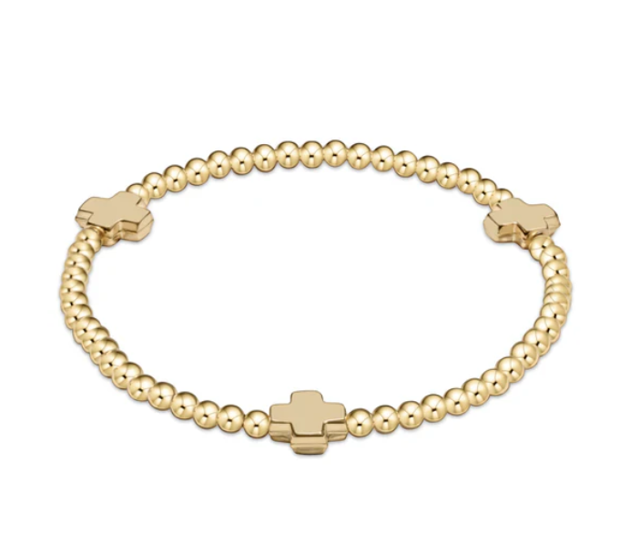 ENewton Signature Cross Gold Pattern 3mm Bead Bracelet - Gold