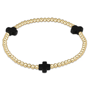 ENewton Signature Cross Gold Pattern 3mm Bead Bracelet - Onyx