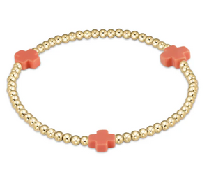 ENewton Signature Cross Gold Pattern 3mm Bead Bracelet - Coral