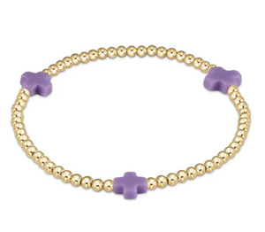 ENewton Signature Cross Gold Pattern 3mm Bead Bracelet - Purple