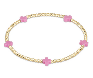 ENewton Signature Cross Small Gold Pattern 2mm Bead Bracelet - Bright Pink