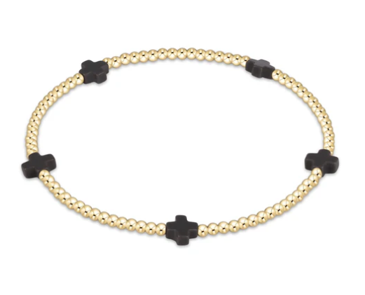 ENewton Signature Cross Small Gold Pattern 2mm Bead Bracelet - Charcoal