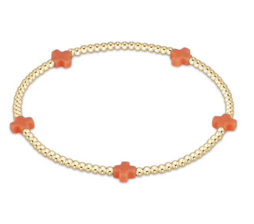 ENewton Signature Cross Small Gold Pattern 2mm Bead Bracelet - Coral