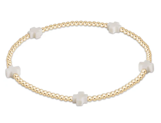 ENewton Signature Cross Small Gold Pattern 2mm Bead Bracelet - Off White