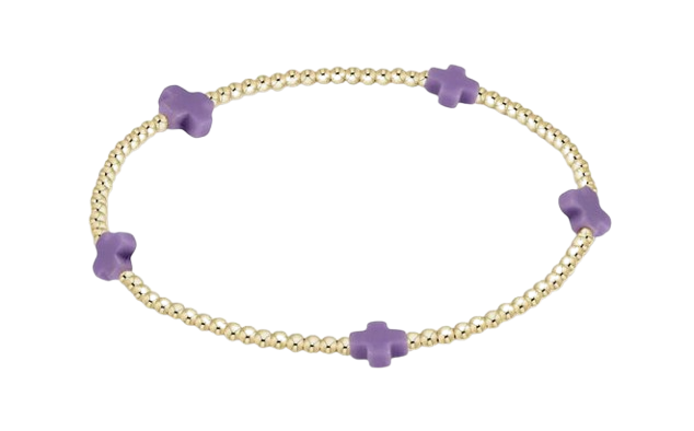 ENewton Signature Cross Small Gold Pattern 2mm Bead Bracelet - Purple