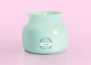 New Aqua Volcano Candle on Pink Background