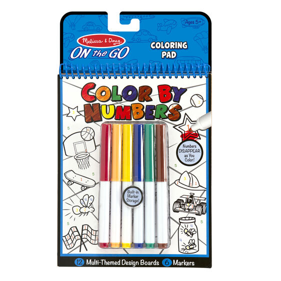 On the Go Color by Numbers Kids' Design Boards With 6 Markers - Playtime, Construction, Sports