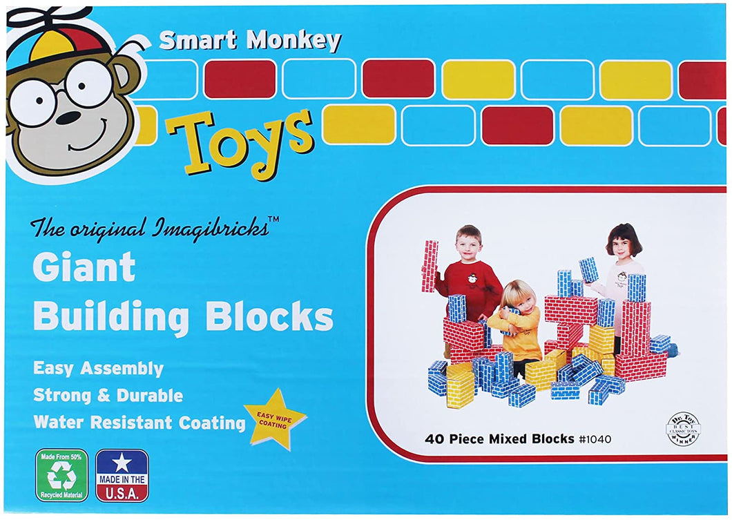 Smart Monkey Toys 40 Piece Giant Building  Blocks Set