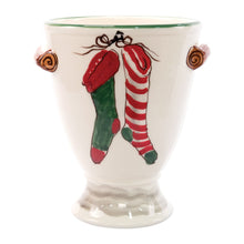 Load image into Gallery viewer, Vietri Old St. Nick Footed Urn w/ Chimney &amp; Stockings
