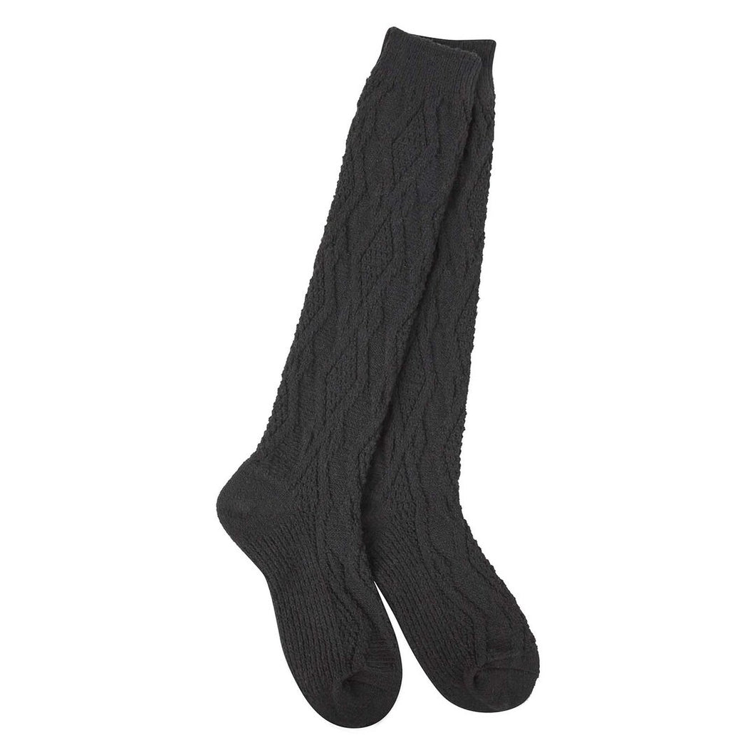 World's Softest Socks Weekend Gallery Textured Cable Knee High- Black