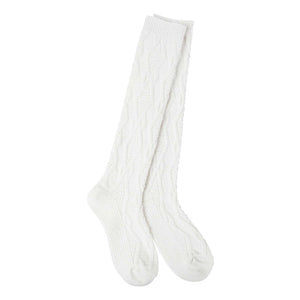 World's Softest Socks Weekend Gallery Textured Cable Knee High White