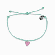 Load image into Gallery viewer, Petite Heart Charm Winterfresh Green cord with silver wrapped pink heart O/S Bracelet
