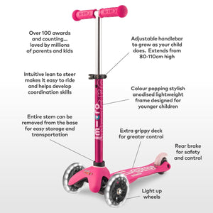 micro Scooter Mini Deluxe LED Pink